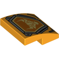 Lego Brick Curved 2 x 2 x 2/3 with Gray Shield Emblem with Bright Light Orange Bull Inset Print / Bright Light Orange