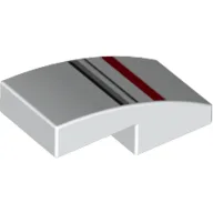 Brick Curved 2 x 1 No Studs with Ecto 1 Stripes Print / White