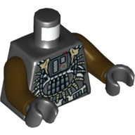 Lego Torso Armor, Necklace Fangs, Control Panel Print, Dark Brown Arms, Black Hands / Black