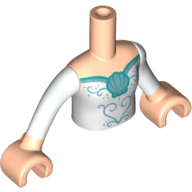 Lego Minidoll Torso Girl with White Dress, Dark Turquoise Trim, Shell Print, Light Nougat Arms and Hands / Light Nougat