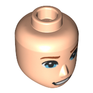 Lego Minidoll Head Male with Blue Eyes, Open Mouth Smile with Teeth Print / Light Nougat