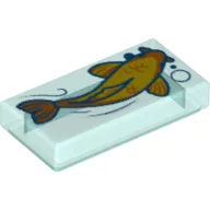Tile 1 x 2 with Yellow/Orange Fish (Koi) Print / Trans-Light Blue