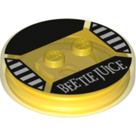 Lego Function Brick Round 4 x 4 x 2/3 with 2 Studs and "Beetle Juice" Print / Trans-Yellow