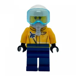 Pilot, Orange Jacket, Dark Blue Legs, White Helmet with Visor and Breathing Apparatus