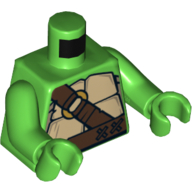 Lego Torso Turtle Shell with Dark Brown Horizontal and Diagonal Belt with Gold Ring Print, Bright Green Arms and Hands / Bright Green