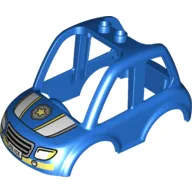 Duplo Car Body High Cab 2 Top Studs with Yellow and Silver Police Badge on Hood, Headlights, and Grille Print / Blue