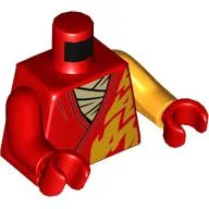 Torso, Odd Arms, Robe, Bright Orange Flames, Tan Shirt Print, Left Bright Orange Arm, Right Red Arm, Red Hands / Red
