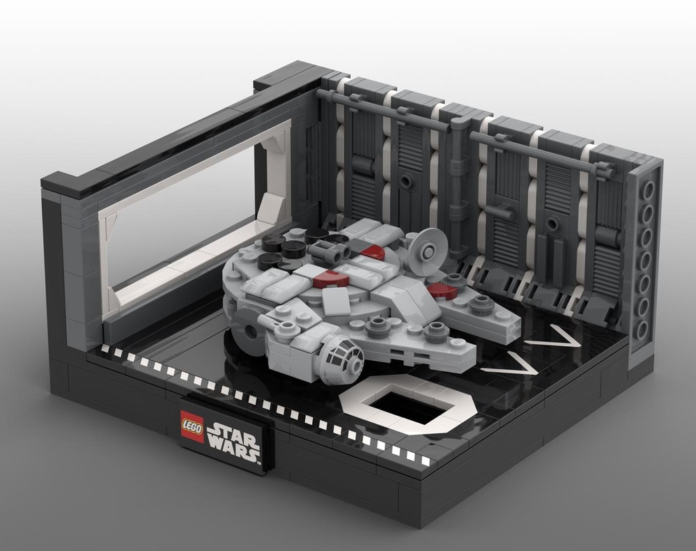 Lego Docking Bay 327 display diorama + Millennium-Falcon mini-build mods