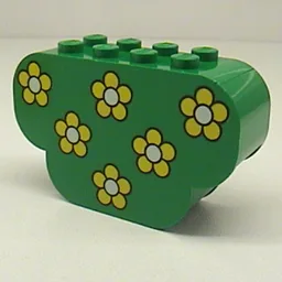 Brick Curved 2 x 6 x 3 Triple Curved Bottom with Yellow Flowers Print / Green