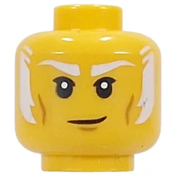 Minifig Head Master Ivo, White Eyebrows, Sideburns, Neutral / Crooked Smile