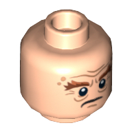 Lego Minifig Head Gloin the Dwarf / Dain Ironfoot, Dual Sided, Bushy Brown Eyebrows, Wrinkles, Scowling / Battle Rage Print [Hollow Stud] / Light Nougat