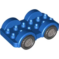 Duplo Car Base 2 x 6 - 4 Flat Silver Wheels with Black Tires on 4 Fixed Axles / Blue