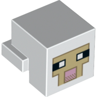 Lego Minifig Head Special, Cube with Rear Ledge, Pixelated Tan Face with Pink Mouth with Dark Tan Border Print / White