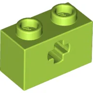 Technic Brick 1 x 2 with Axle Hole Type 1 [+ Opening] and Bottom Pin / Lime