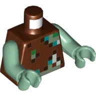 Torso Pixelated Green, Dark Brown, Dark Turquoise, and Sand Green Squares Print, Sand Green Arms and Hands / Reddish Brown