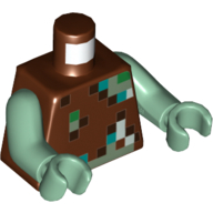 Lego Torso Pixelated Green, Dark Brown, Dark Turquoise, and Sand Green Squares Print, Sand Green Arms and Hands / Reddish Brown