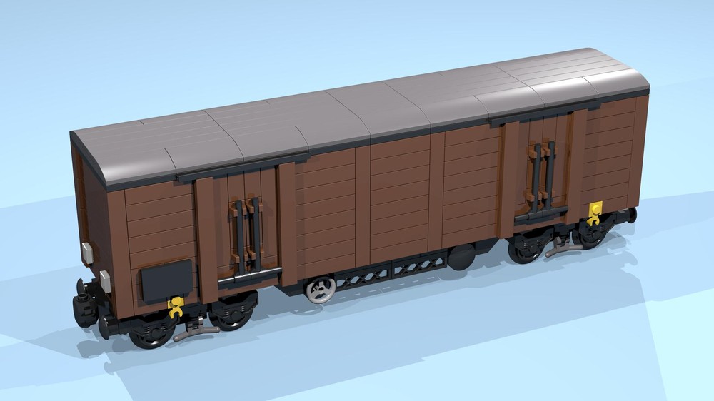 Lego 8-Wheel Box Wagon (SNOT, brown, 9 studs high, 9 studs wide)