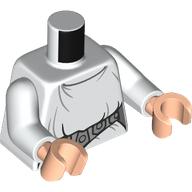 Lego Torso, Dress, Silver Belt print, White Arms, Light Nougat Hands / White