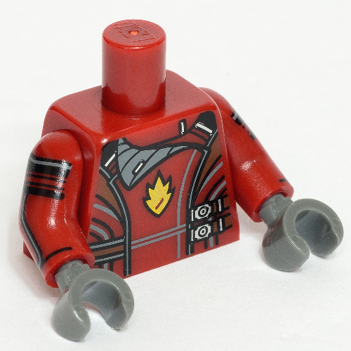 Lego Torso Jacket with Dark Bluish Gray Collar, Silver Side Clasps and Gold Badge Print (Rocket), Dark Red Arms with Stripes Print, Dark Bluish Gray Hands / Dark Red