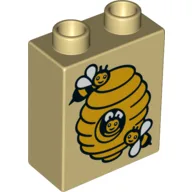 Duplo Brick 1 x 2 x 2 with Beehive Print / Tan