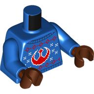 Lego Torso, Christmas Sweater with Red Rebel Symbol, White/Red Decorations print, Blue Arms, Reddish Brown Hands / Blue