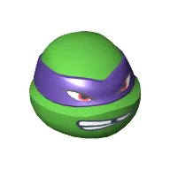 Minifig Head Special, Ninja Turtle with Dark Purple Mask and Missing Tooth Scowl Print (Donatello) / Bright Green