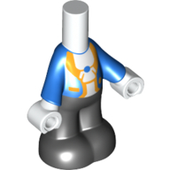 Lego Microdoll Body Pants Black with Blue Vest, White Shirt, Gold Trim, White Hands print / White