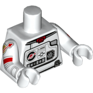 Lego Torso Space Suit, Control Panel Print, White Arms, Light Bluish Grey Hands with Classic Space Logo Print on Right Arm / White