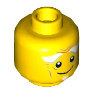 Minifig Head Ed Walker, White Bushy Eyebrows, Goatee, Wrinkles, Smile / Open Mouth Scared Print / Yellow