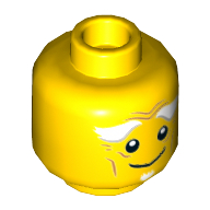 Lego Minifig Head Ed Walker, White Bushy Eyebrows, Goatee, Wrinkles, Smile / Open Mouth Scared Print / Yellow