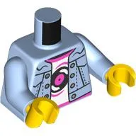 Torso Jacket, White Shirt, Dark Pink Trim, Vinyl Record Print, Bright Light Blue Arms, Yellow Hands