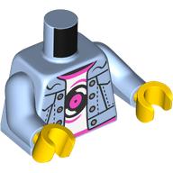 Lego Torso, Jacket, White Shirt, Dark Pink Trim, Vinyl Record print, Bright Light Blue Arms, Yellow Hands / Bright Light Blue