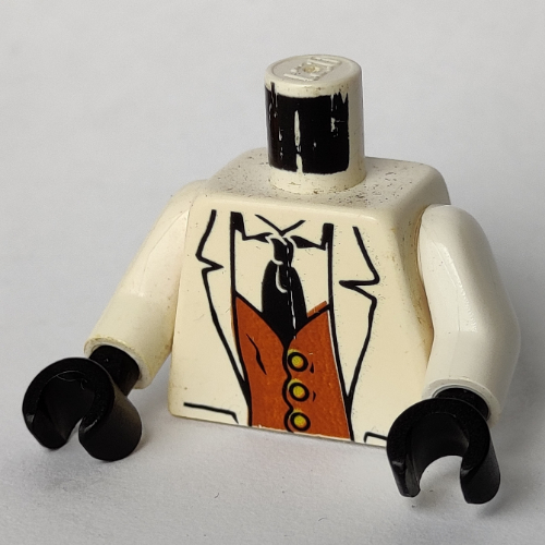 Lego Torso Suit, Brown Vest, Black Tie Print, White Arms, Black Hands / White