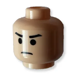 Minifig Head Rebel Commando / Vader's Apprentice, Stern Black Eyebrows, Black Eyes and Frown Print [Blocked Open Stud] / Light Nougat