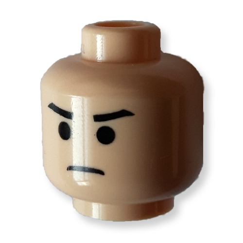 Lego Minifig Head Rebel Commando / Vader's Apprentice, Stern Black Eyebrows, Black Eyes and Frown Print [Blocked Open Stud] / Light Nougat