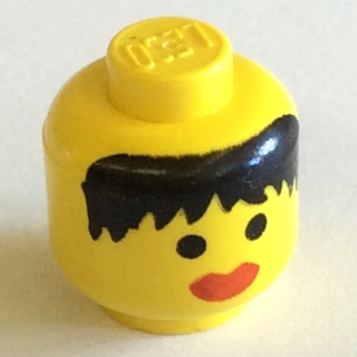 Lego Minifig Head Maiden, Messy Black Hair, Thick Red Lips Print [Solid Stud]