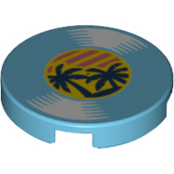 Lego Tile Round 2 x 2 with Bottom Stud Holder and Record with Palm Trees Print / Medium Azure