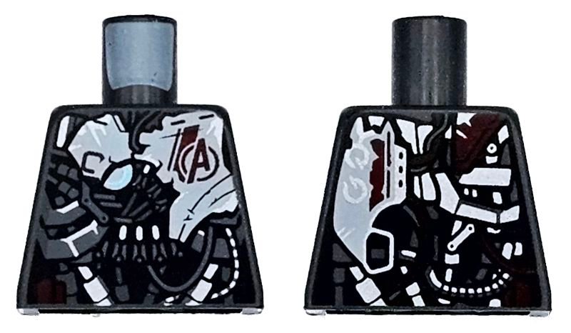 Lego Torso Armor Robot with Black, White, Silver and Dark Bluish Gray Panels and Dark Red Avengers Logo Pattern