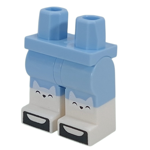 Lego Hips with Bright Light Blue Legs and White Boots Pattern with White Cats, Black Shoes print / Bright Light Blue