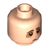 Lego Minifig Head Haunted Mansion Butler, Dark Brown Eyebrows, Nougat Eyeshadows, Sad Print / Light Nougat