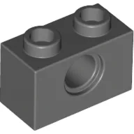 Technic Brick 1 x 2 [1 Pin Hole] / Dark Bluish Gray