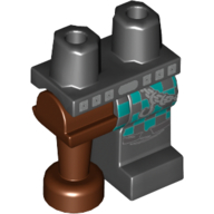 Lego Left Leg, Reddish Brown Right Pirate Peg Leg, and Black Hips with Dark Turquoise Checks, and Chain Print