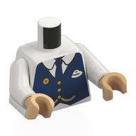 Lego Torso, Dark Blue Jacket, Gold Buttons, Chain, White Name Badge print, White Arms, Warm Tan Hands / White