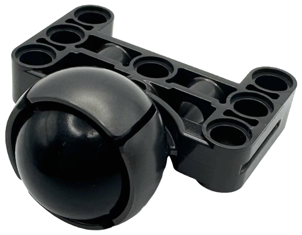 Lego Technic, Steering Ball Joint Large Receptacle with H-Shape Perpendicular Thick Liftarm with Black Wheel Ball, Hard Plastic 19mm D. (39370 / 52629)