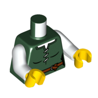 Lego Torso Tunic, White Undershirt, Reddish Brown Belt Print, White Arms, Yellow Hands / Dark Green