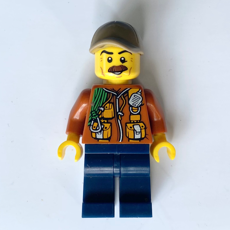 Lego Explorer, Jacket with Pouches, Radio, and Rope, Dark Tan Cap, Moustache