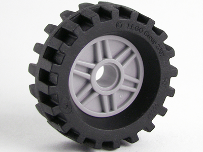 Lego Wheel 18mm D. x  8mm with Fake Bolts and Shallow Spokes with Black Tire 30 x 10.5 Offset Tread - Band Around Center of Tread (56902 / 56897)