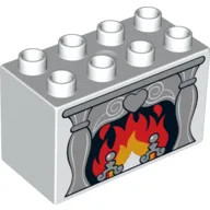 Duplo Brick 2 x 4 x 2 with Fire in Fireplace Print / White