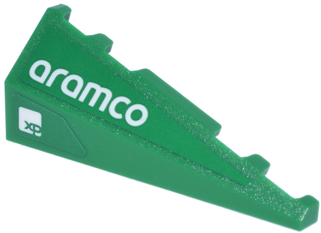 Lego Wedge 5 x 2 Left with White 'aramco' and 'XP' Logos Pattern (Stickers) - Set 76925