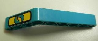 Lego Technic, Liftarm, Modified Bent Thick 1 x 9 (6 - 4) with Yellow Number 5 on Dark Turquoise and Yellow Background Pattern (Sticker) - Set 8245